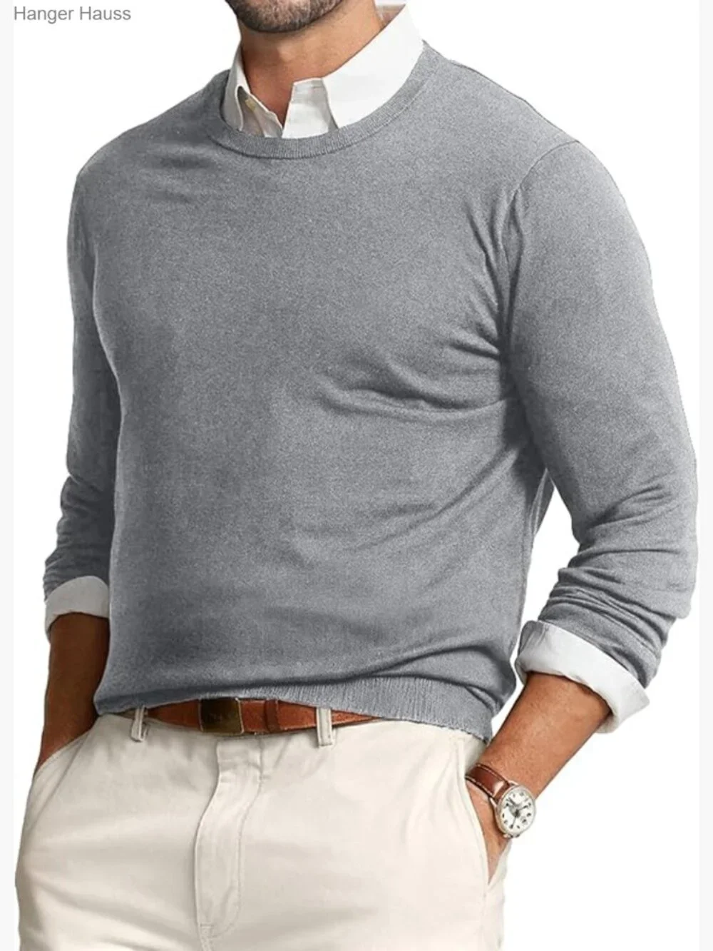 Men's Wool Blend Crew Neck Sweater Classic Lightweight Pullover